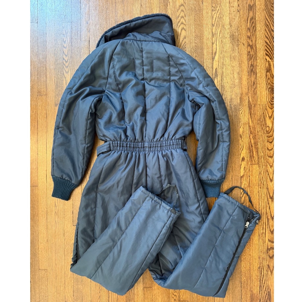 Vintage Walls Blizzard-Pruf Insulated Snow Suit Navy Blue Faux Fur Collar USA M - Picture 3 of 6